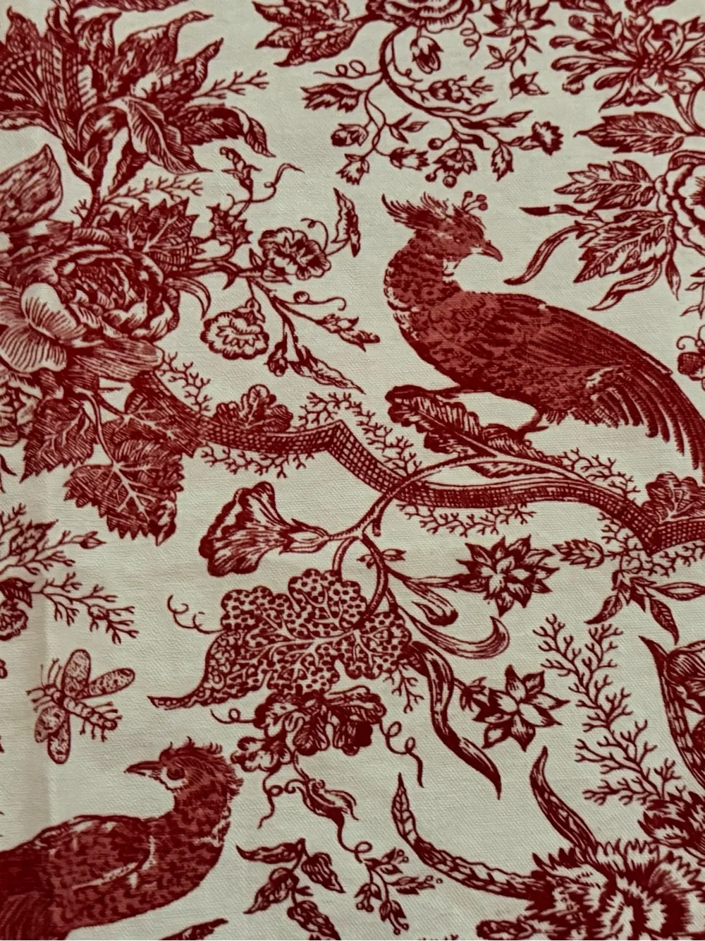 Vintage 1984 Brandywine Bird Toile Red & Ivory Floral Tablecloth 43 x 37